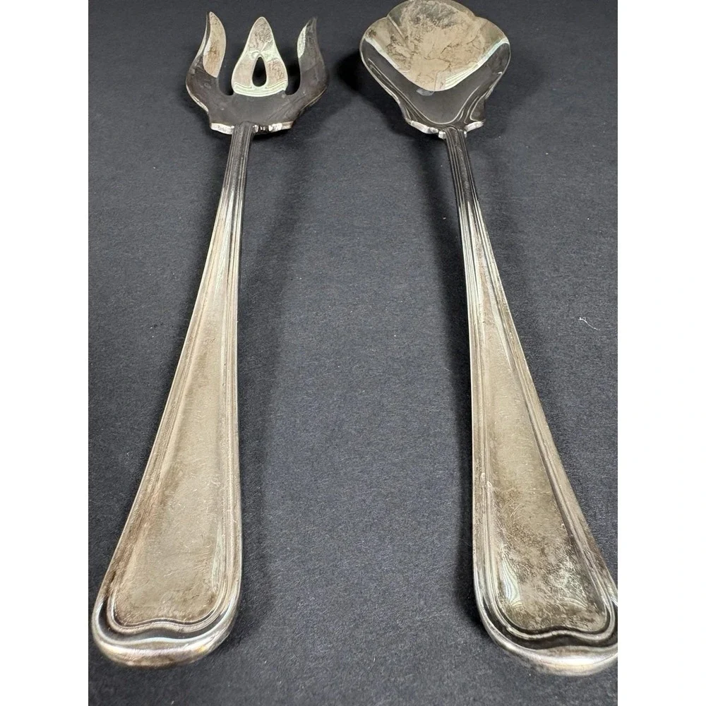 GORHAM EP Silverplate Scalloped Serving Spoon & Meat Fork, N118 & N119, 10.25